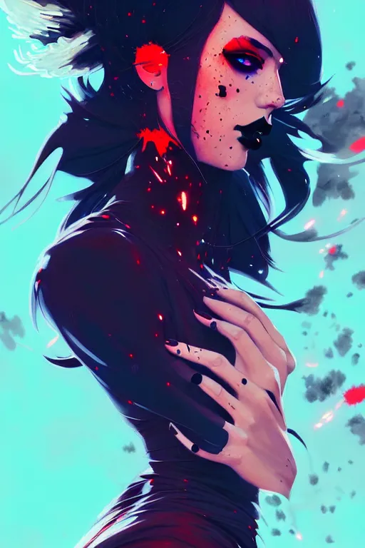 Image similar to a ultradetailed beautiful painting of a stylish goth girl, exploding background, by conrad roset, greg rutkowski and makoto shinkai trending on artstation