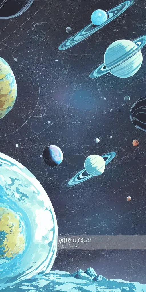 Prompt: view of a planet from space. the planets surface is grey and cluttered. science fiction art. key art from a graphic novel. illustration. detailed digital painting.