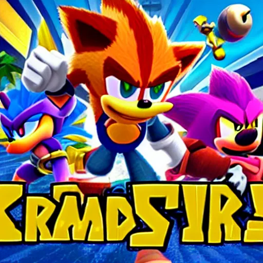 Image similar to crash bandicoot bros kirby super star ultra sonic the hedgehog gta style ratchet and clank