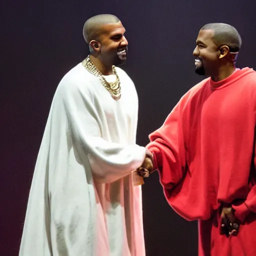 Prompt: Kanye west shaking hands with Jesus, high quality, UHD