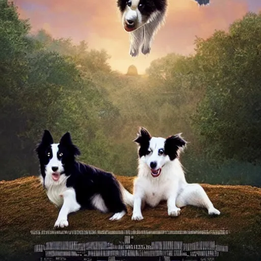 Image similar to movie poster for disney movie about border collie dog saving the world