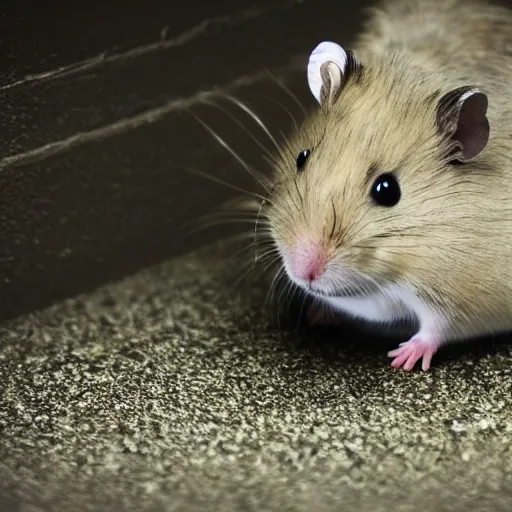 Prompt: hamster in the dark toiled