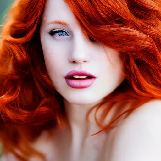 Prompt: beautiful redhead woman, Photography, Glamor Shot, 35mm, Closeup, side view