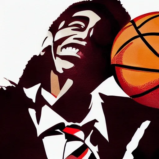 Prompt: obama playing basketball, black, maroon, and brown ink, detailed, hyperrealistic trending on artstation
