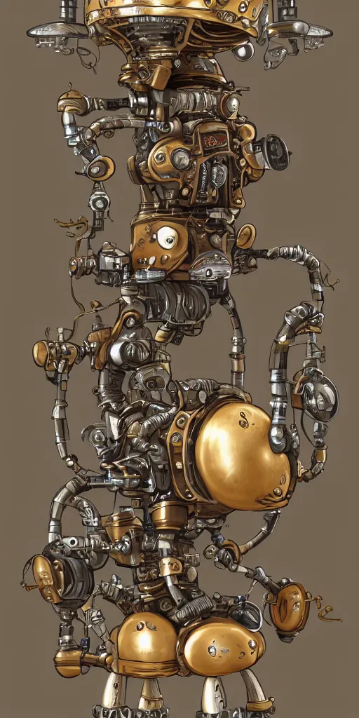 Image similar to a steampunk robot with mushrooms growing out of it's head, detailed, 4 k, trending in artstation