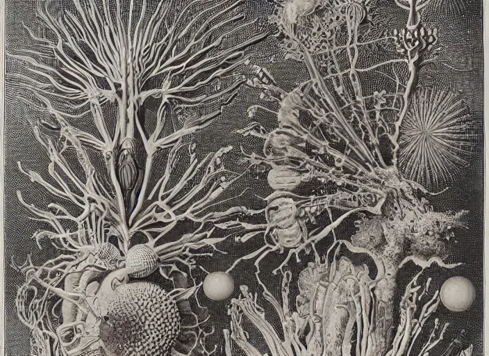 Prompt: the alembic of literary dreams, by ernst haeckel,