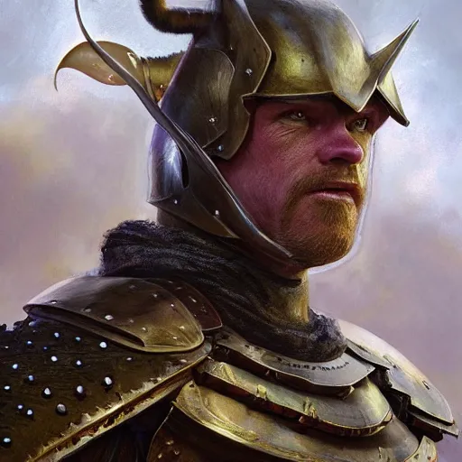 Prompt: barney from barney kids show as a realistic fantasy d & d knight, closeup portrait art by donato giancola and greg rutkowski, digital art, trending on artstation