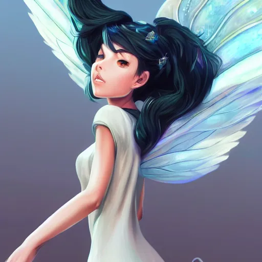 Prompt: an air fairy with air wings, pixie character, elegant, highly detailed, digital painting, trending on artstation, concept art, sharp focus, high detail, illustration, anime, disney artist, sharp focus, ghibli studio, art by ross draws and stanley artgerm, 8 k