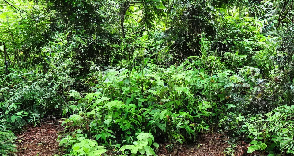 Image similar to a forgotten corner of an overgrown botanical garden