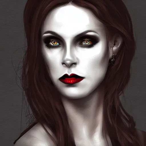 Image similar to illustration of a lady vampire, digital painting, ominous, sharp, detailed, 4k