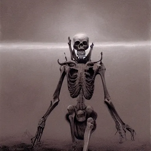 Prompt: grayscale art of skeletons on fire by Zdzislaw Beksinski