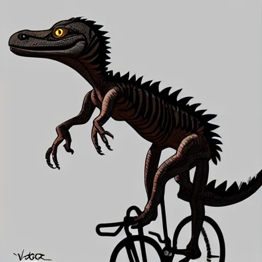 Image similar to velociraptor riding a bike, modernism, trending on artstation, make it look like it was created with dall - e 2