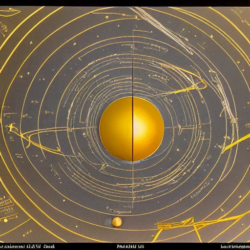 Image similar to a kinetic sculpture of this solar system, sun, orrery, canon 5 d 5 0 mm lens, papier - mache, studio, 1 9 7 6