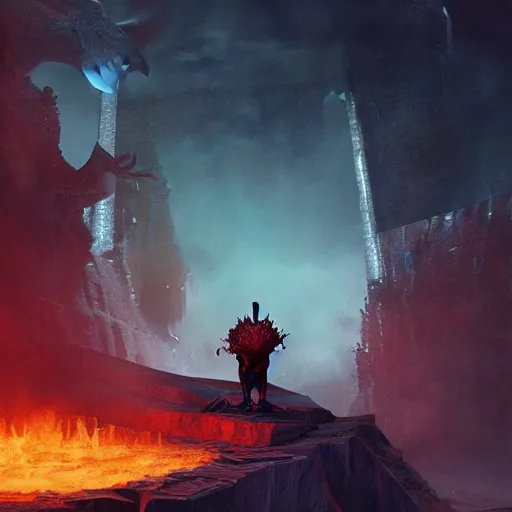 Image similar to a detailed rendition of kratos as lebron james riding a gigantic fire breathing dragon, art by beeple