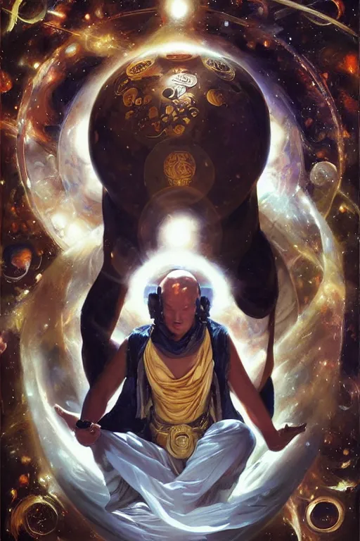 Image similar to space, buddhism, taoism, painting by greg rutkowski, j. c. leyendecker, artgerm