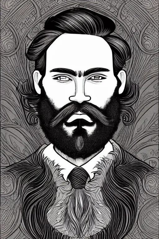 Image similar to an illustration of a portrait of a respectable dignified 3 0 ish pentecostal preacher with kind eyes and red beard and hair in the style of art - deco artwork art by kyle ferrin and loish!, digital art, highly detailed, intricate, sharp focus, trending on artstation hq, deviantart, 4 k uhd image