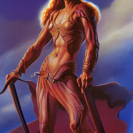 Prompt: portrait of Jen Psaki warrior princess artwork by boris vallejo