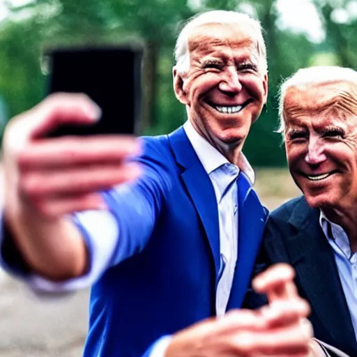 Image similar to earthworm Jim taking a selfie with Joe Biden