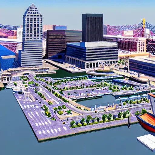 Image similar to hyper detailed 3 d render of baltimore's inner harbor