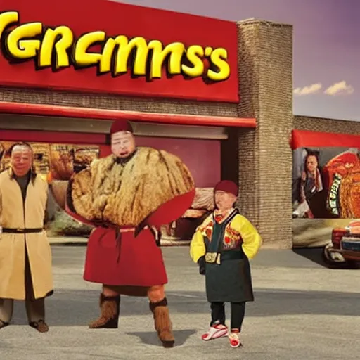 Prompt: genghis khan in mcdonalds, ad, very detailed, photography