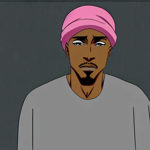 Image similar to Tupac Shakur, screenshot from a 2012s anime