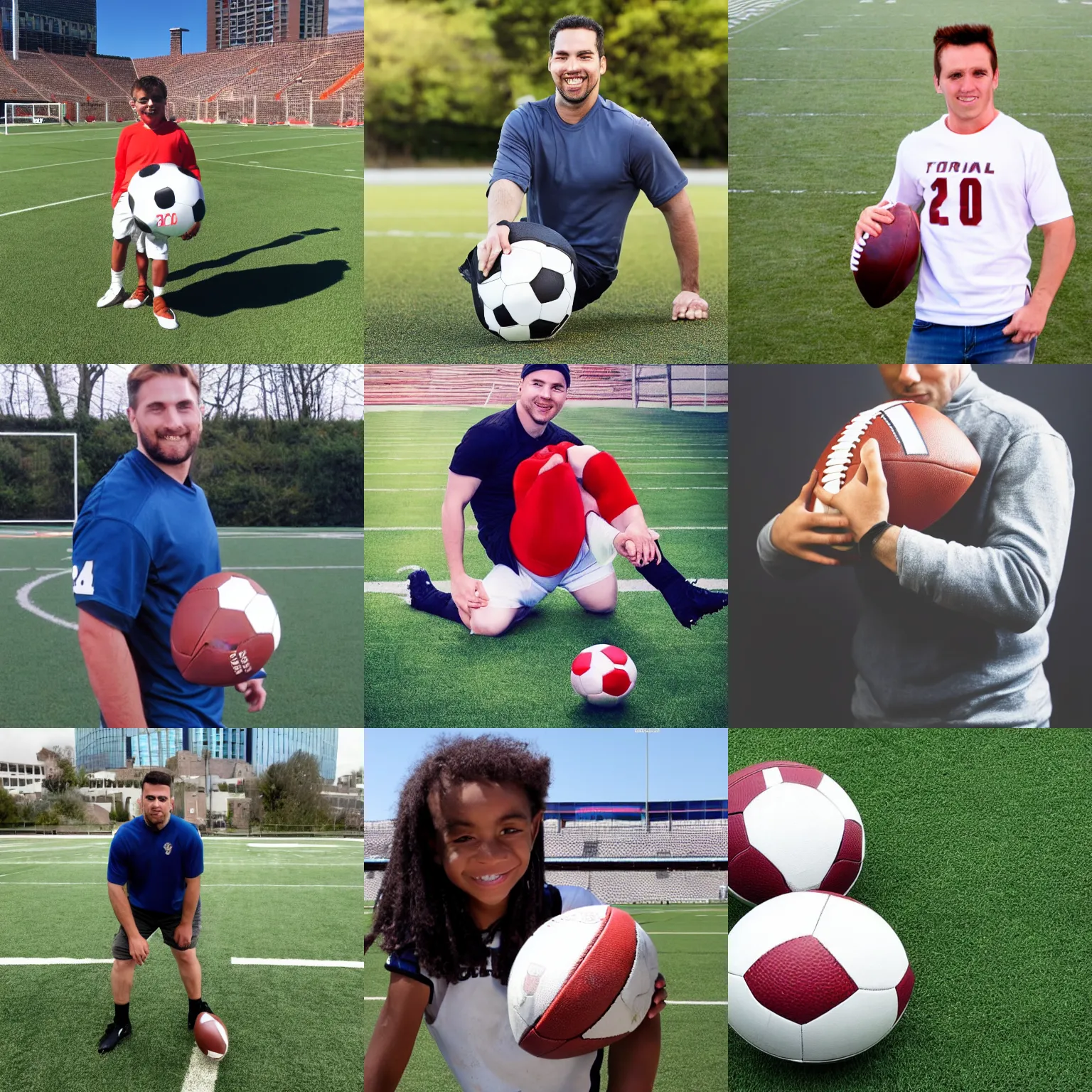 Prompt: Football posing with a football