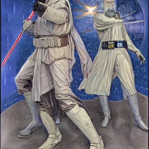 Prompt: Star wars prequels by Alan Lee