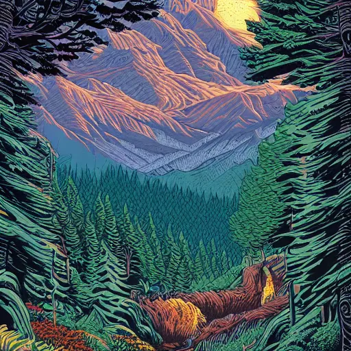 Image similar to Mountains and forests by Dan Mumford