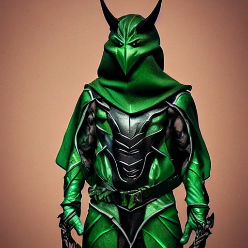 Image similar to night goblin wearing pointy hoods, fantasy, green skin