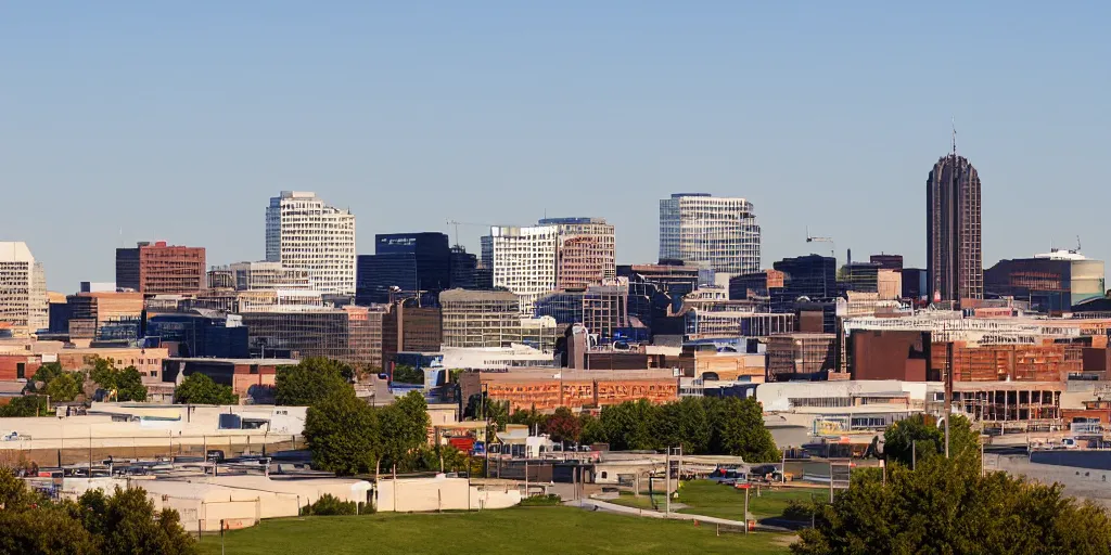 Prompt: the skyline of the city of des moines iowa