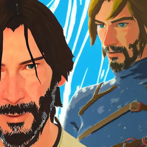 Prompt: Keanu Reeves in The Legend of Zelda: Breath of the Wild