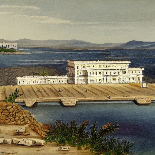 Prompt: A detailled natte painting of an imperial palace on the Dardanelles