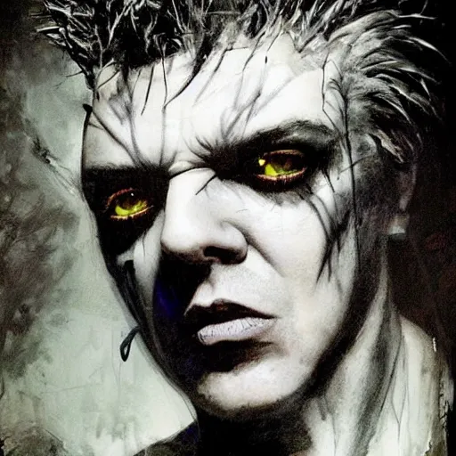 Image similar to stunning portrait of gaunt sid vicious a ( the cure fan ) as dream from sandman, dim stars as eyes, by jeremy mann, by cedric peyravernay, by by russ mills, by richard avedon and ben templesmith, dramatic lightning, sadness, dark eye sockets, in the shadows, punk rock, gothic, high detailed, 8 k