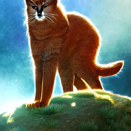 Image similar to cute fluffy caracals, fire, magic, fantasy epic legends stylized digital illustration radiating a glowing aura global illumination ray tracing hdr fanart arstation by ian pesty, 8 k