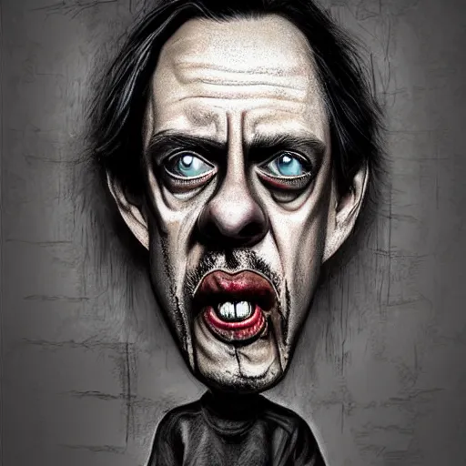 Image similar to surrealism grunge cartoon portrait sketch of Steve Buscemi, by michael karcz, loony toons style, freddy krueger style, horror theme, detailed, elegant, intricate