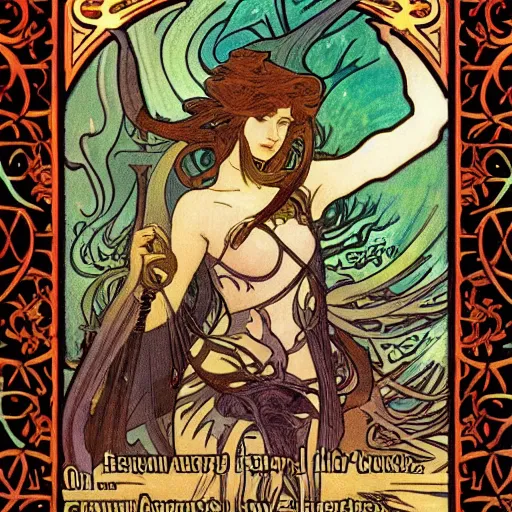 Image similar to lovecraftian protagonist by alphonse mucha