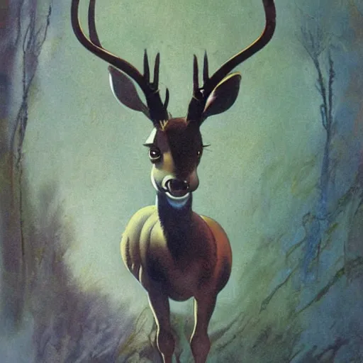 Prompt: bambi by frank frazetta