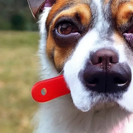 Prompt: a dog with red circles on his white fur, very long ears