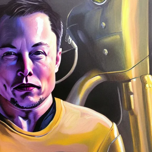 Image similar to elon musk is cyborg, oil painting