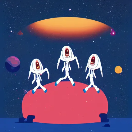 Image similar to anthropomorphic horse aliens partying on mars, style by kurzgesagt