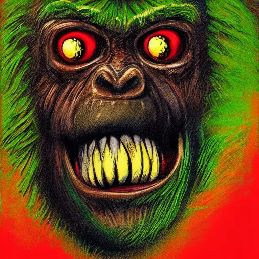 Image similar to a tennis ball monster ,tennis ball, king kong, chalk digital art, fantasy, magic, trending on artstation, ultra detailed, professional illustration by Basil Gogos