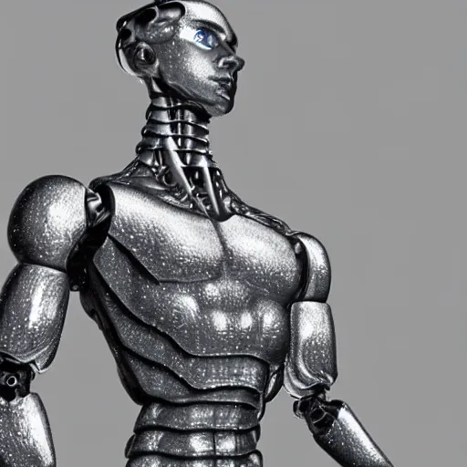 Image similar to made of ice, a realistic detailed photo of a guy who is an attractive humanoid who is half robot and half humanoid, who is a male android, on display, blank stare, showing off his muscles, shiny skin, posing like a statue, by the pool, frozen ice statue, twitch streamer / gamer ludwig, humanoid robot