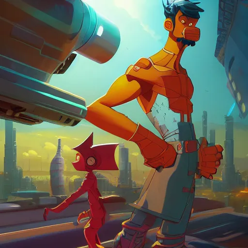 Image similar to hero world futurama, behance hd by jesper ejsing, by rhads, makoto shinkai and lois van baarle, ilya kuvshinov, rossdraws global illumination