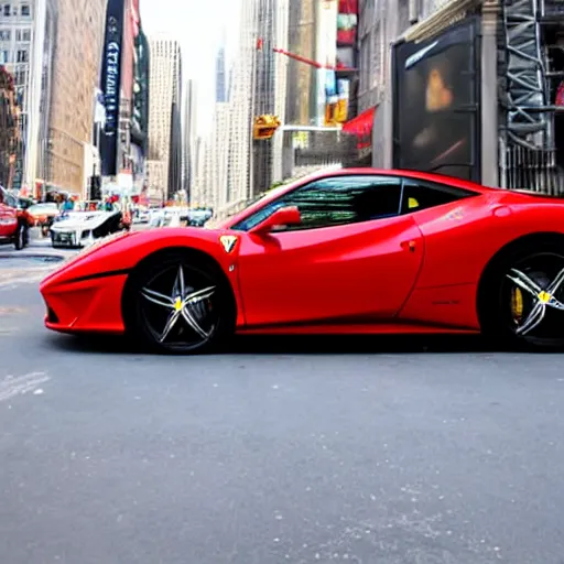 Prompt: beautiful ferrari driving in new york