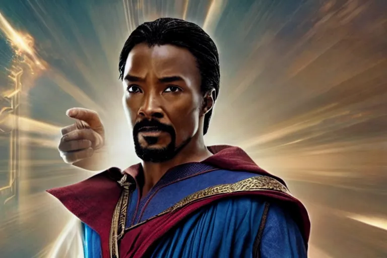 Prompt: film still of dark-skinned Jesus Christ as Doctor Strange in new Avengers film, 4k