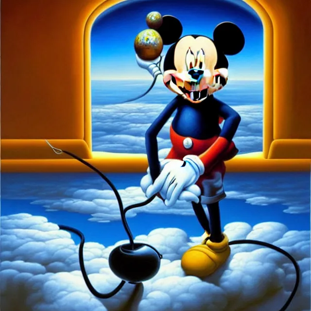 Image similar to an oil on canvas portrait painting of mickey mouse, surrealism, surrealist, cosmic horror, rob gonsalves, high detail