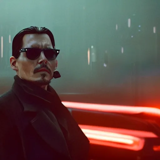 Image similar to cinematic film still of Johnny Depp in Blade Runner 2049