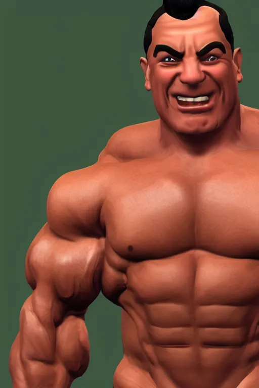 Prompt: portrait of hulking herculean bodybuilder muscular musclebound bodybuilder mr bean, second life avatar, the sims 4