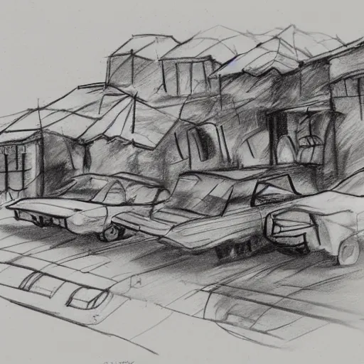 Prompt: milt kahl sketch of slums of miami