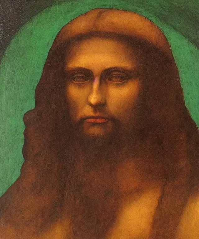 Image similar to portrait of mexican jesus, leonardo di vinci, painting, mexican colors